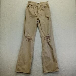 KanCan Jeans Womens 1/24 Flare Leg‎ Distressed Cotton Beige High Rise (27x34)